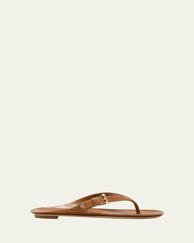 Calfskin Buckle Flat Thong Sandals